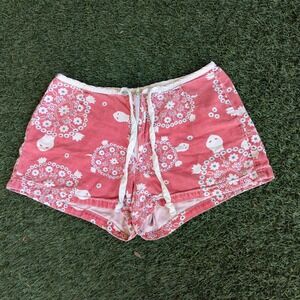 Vintage 90's Roxy 100% Cotton Shorts Red Turtle Print Delia's Catalog Size 3 USA